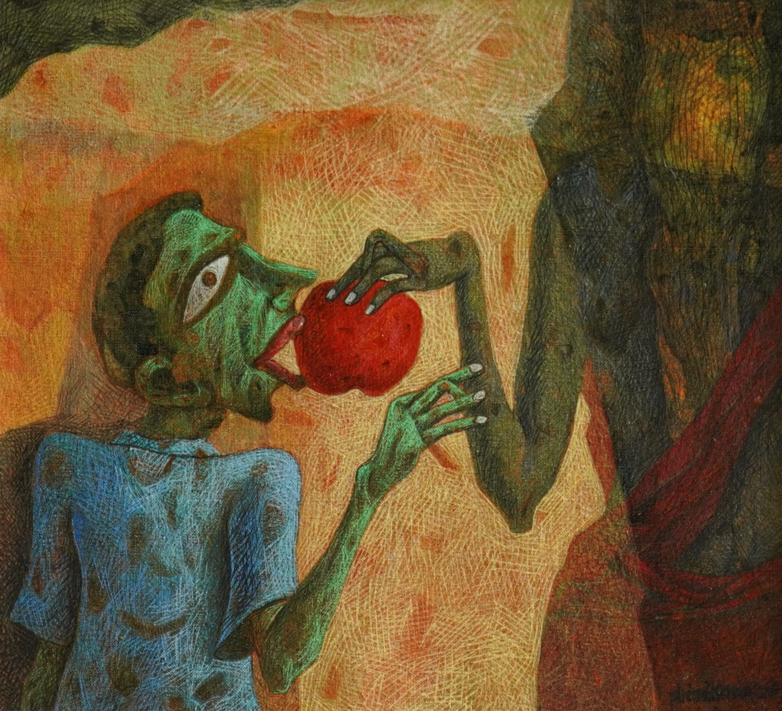 Boy with apple Tempera on canvas