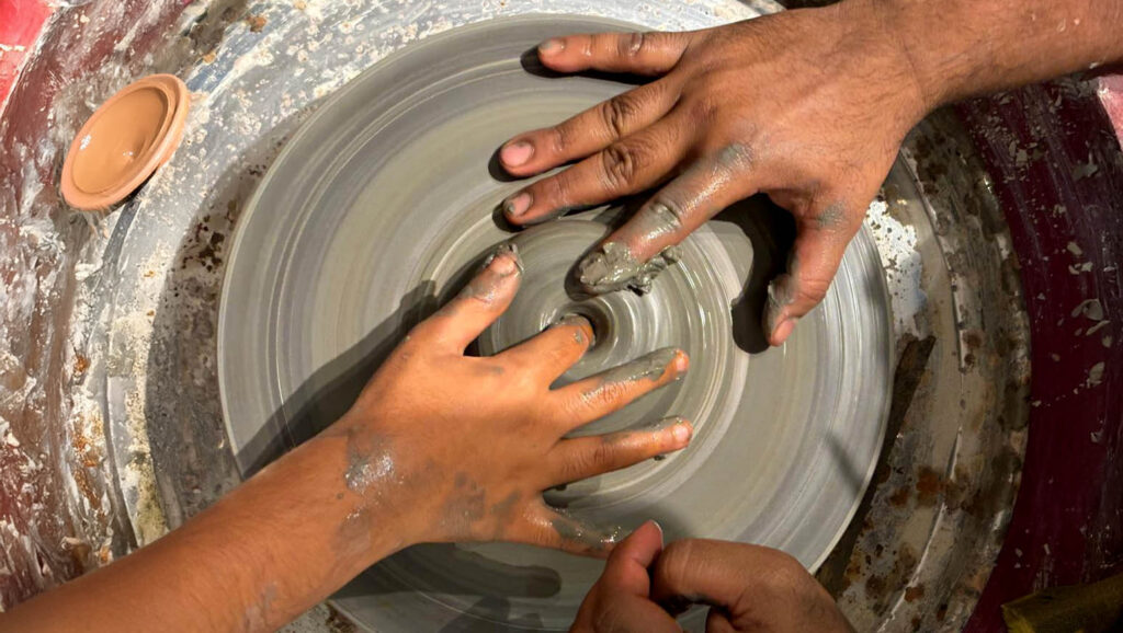 Clay pottery workshop in potters wheel