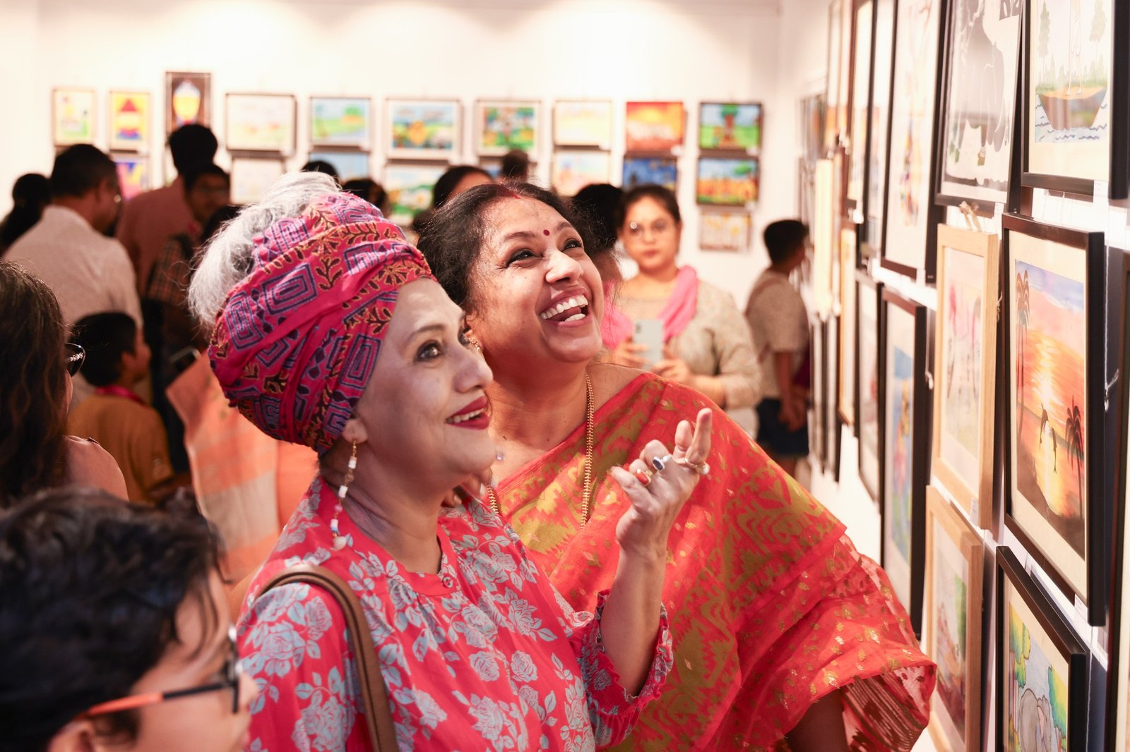 Children interacting with artworks