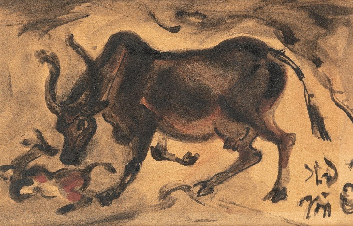 Nandalal Bose, Untitled, 1952, Ink and watercolour on tinted paper, 3.5 x 5.2 in. Collection DAG