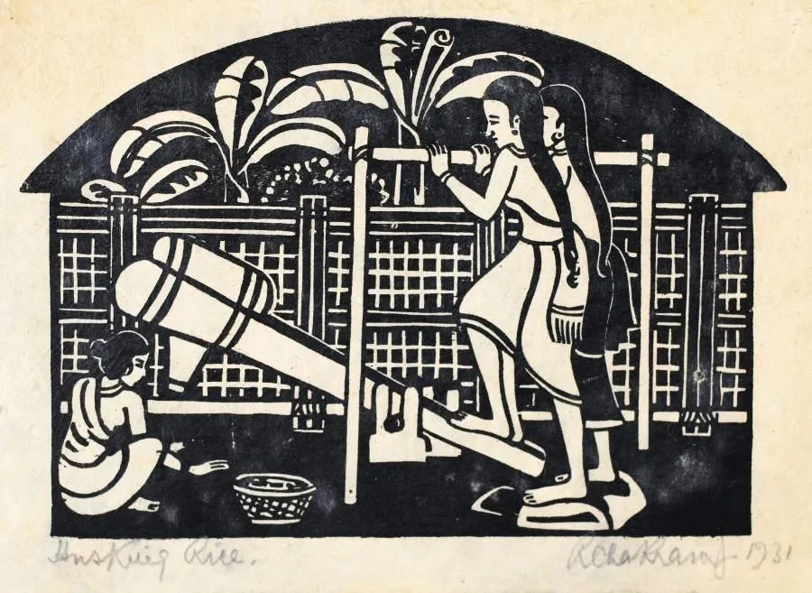 Printmaking in India: History, Techniques, and Cultural Legacy 10 Ramendranath Chakravorty,Kopai River, call of the Himalayas, woodcut