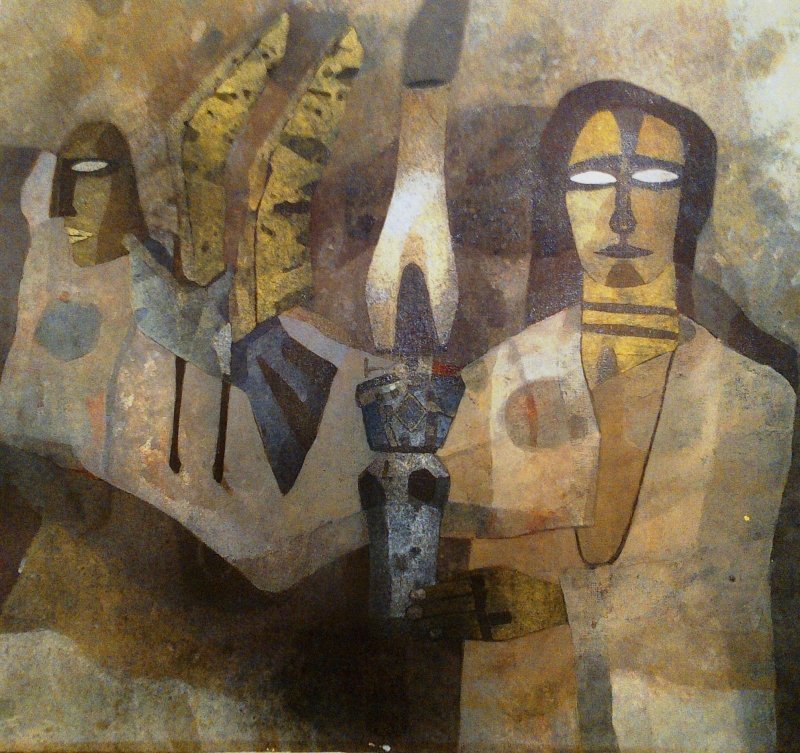Untitled , Tempera on Canvas, Pasted on Board , 20 x 22 inches , 1980