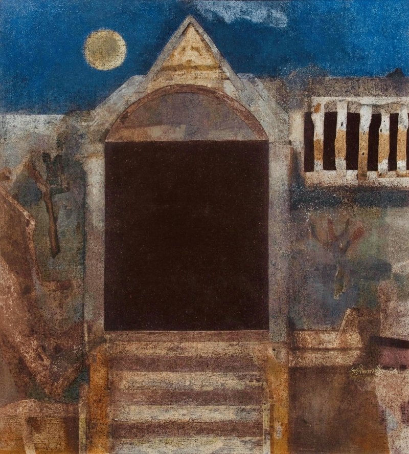 Untitled (The Gate) , Tempera on Canvas pasted on Mount Board , 20 x 18 inches , 1994