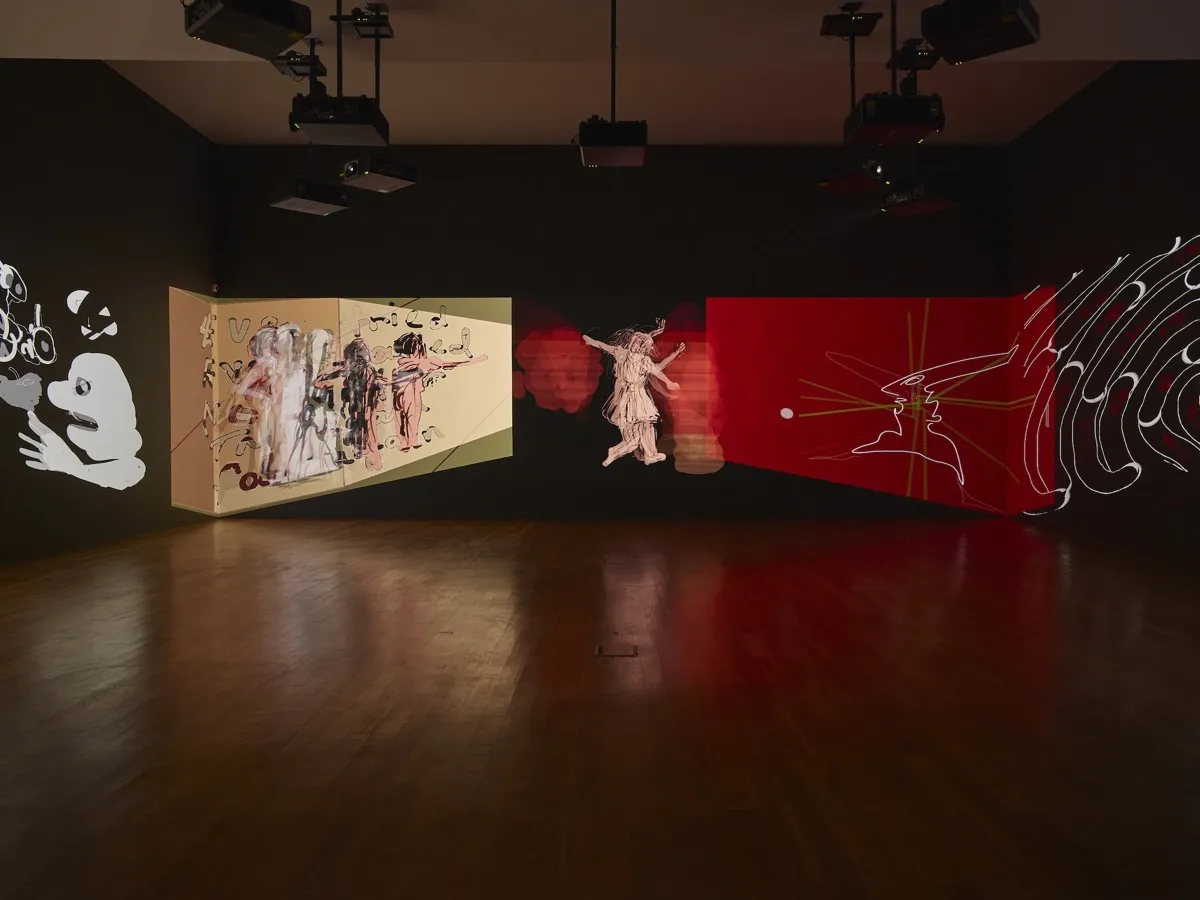 Nalini Malani and the Formation of a Feminist Visual Language 6 Nalini Malani, installation view of Can You Hear Me?, 2020, at the Museu de Arte Contemporânea de Serralves, Porto, 2020. © Nalini Malani. Photo by Filipe Braga. Courtesy of the artist.
