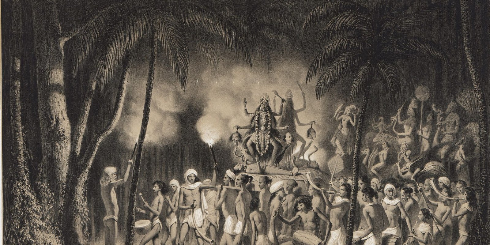 Prince Alexis Soltykoff, Procession de la Déesse Kali (Procession of the Goddess Kali) (detail), 1841, Lithograph on paper, 19.5 × 27.2 in. Collection DAG
