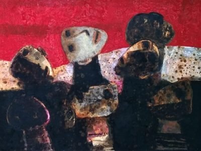 Faces-in-Red-background-Paintings-of-artist-Mihir-Kayal